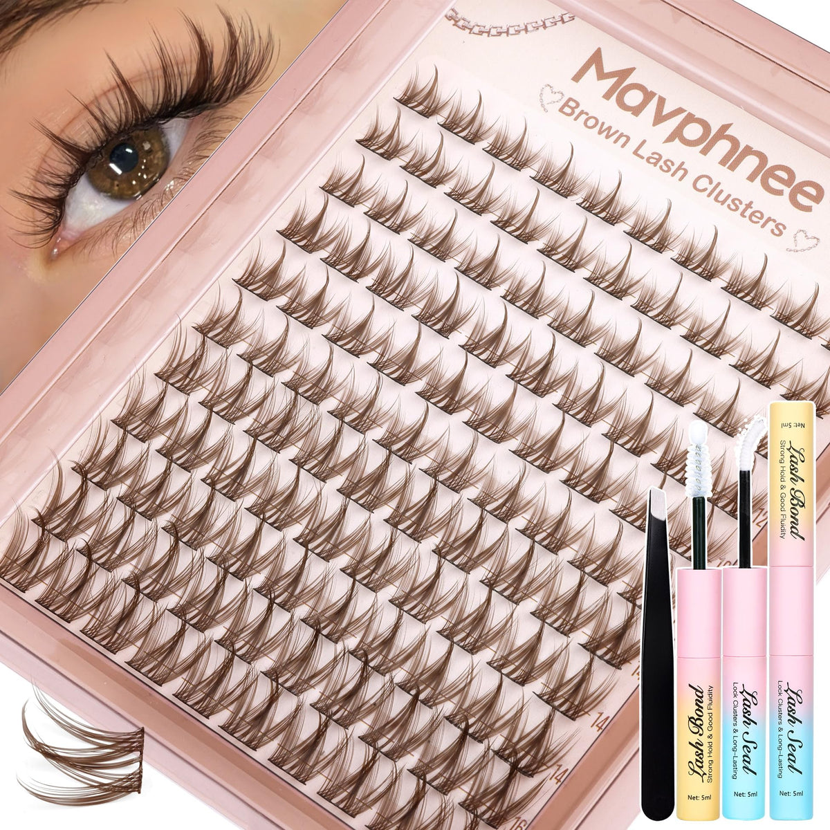 Cils bruns en clusters mavphnee 10-16mm pour volume naturel.
