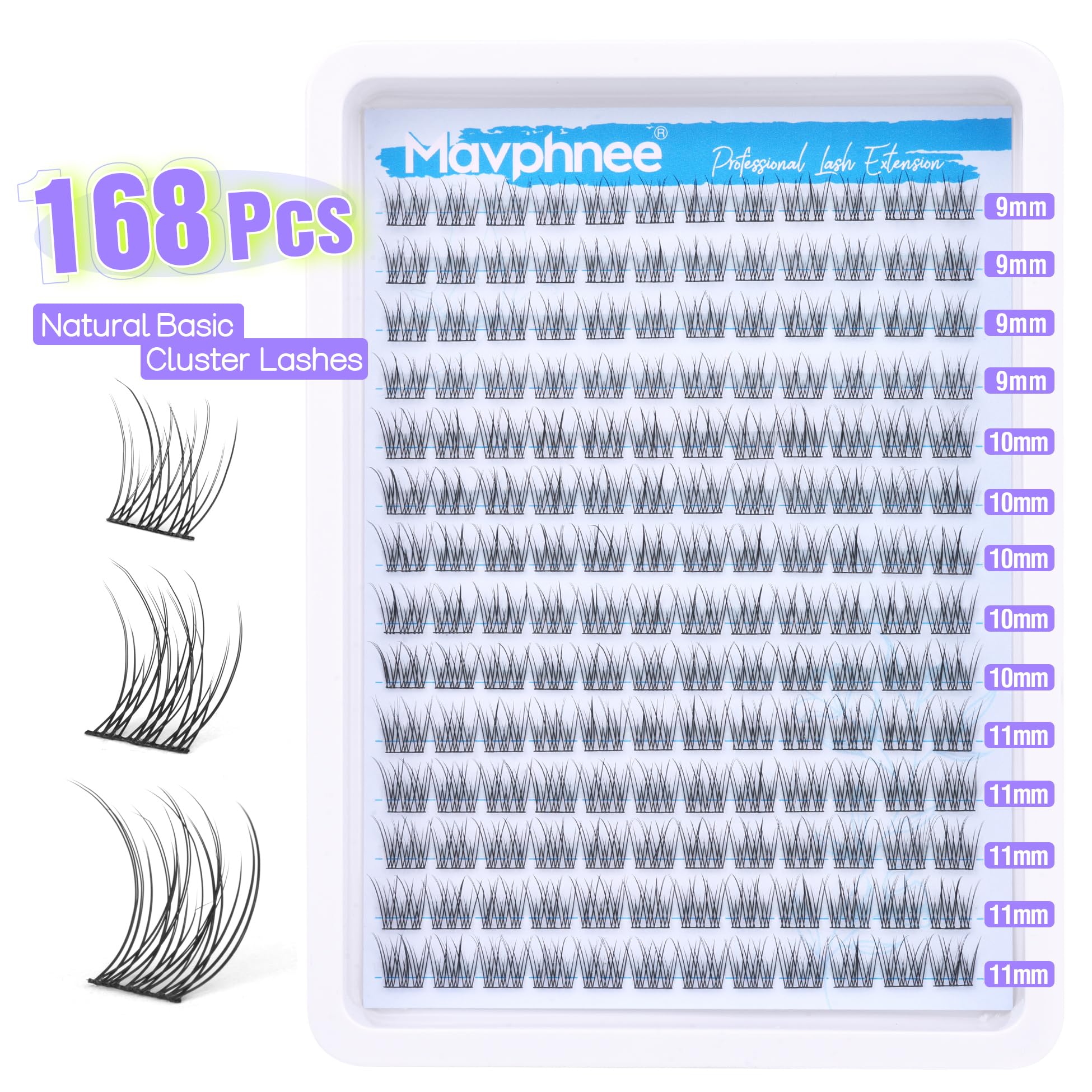 Mavphnee cils-grappes CC-Curly, durables et réutilisables avec soin