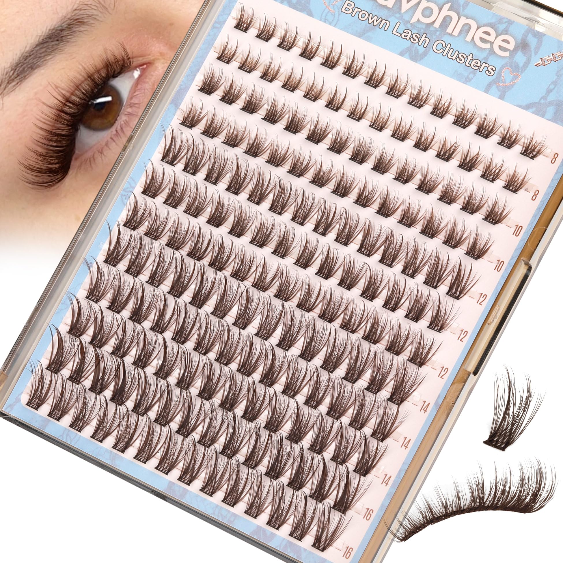 Cils bruns naturels Mavphnee, vue de face, effet naturel pour le quotidien.