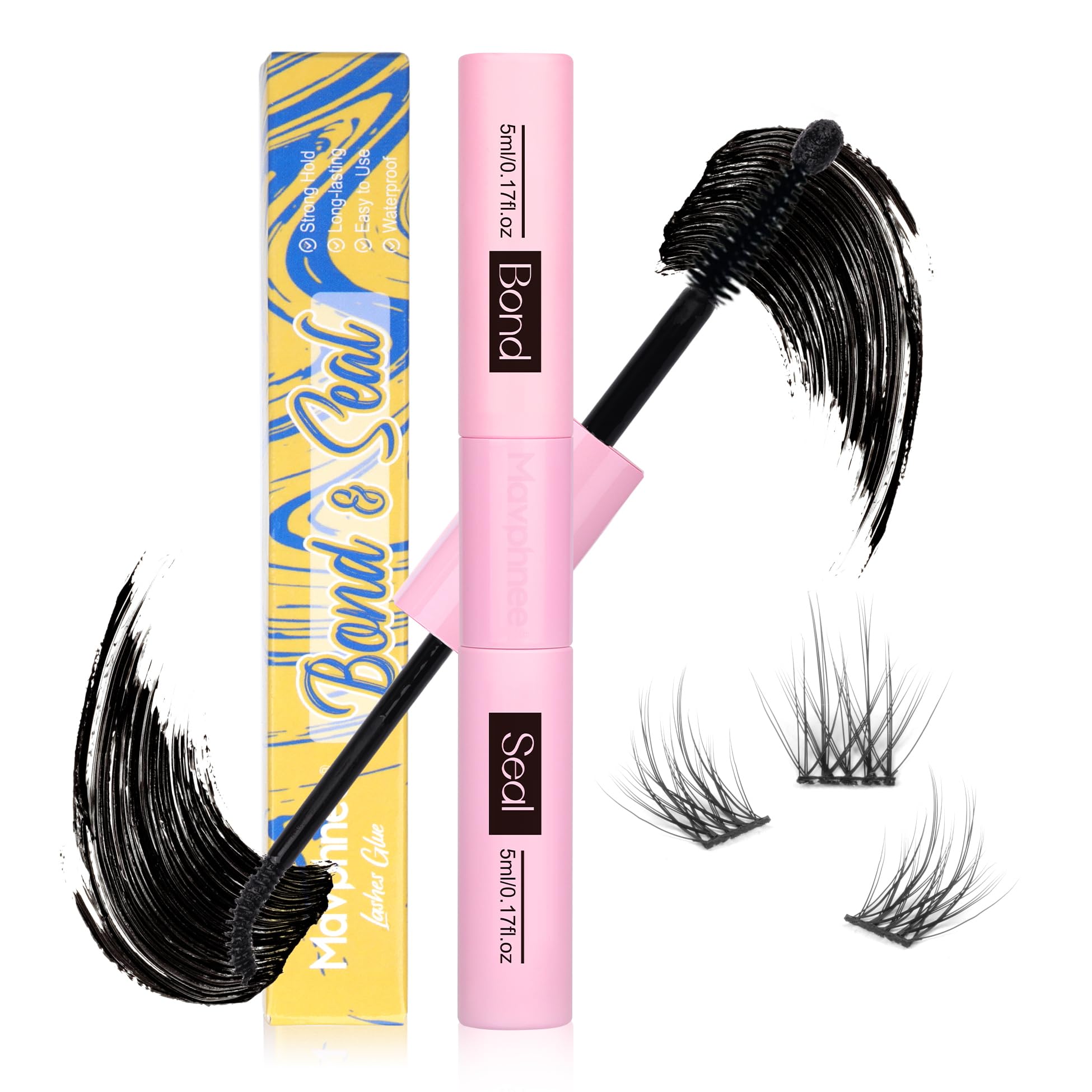 Mavphnee Lash Bond avec brosse spirale 30° pour un recouvrement précis des cils.