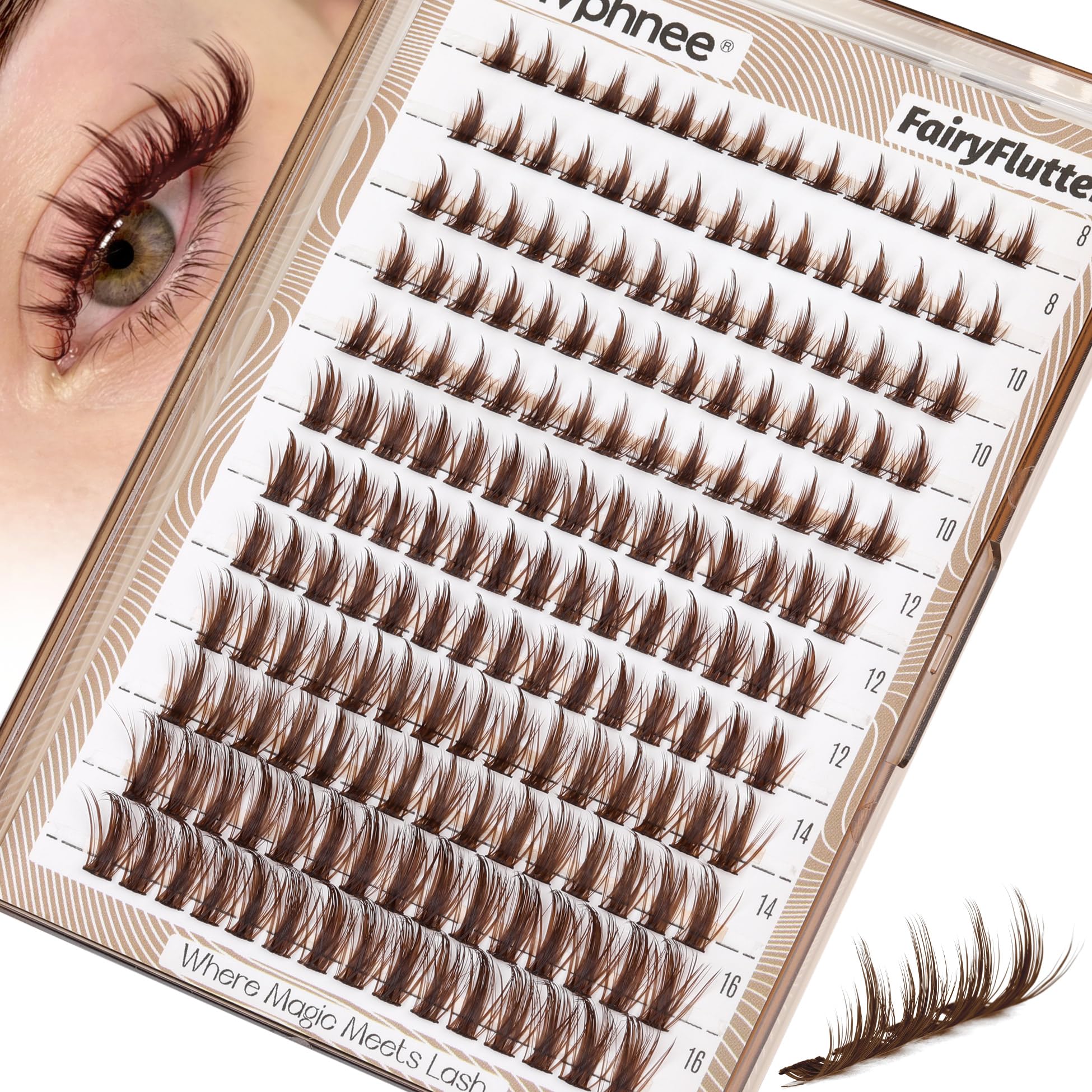 Mavphnee Manga Lash Clusters bruns 8-16mm pour un regard naturel et expressif