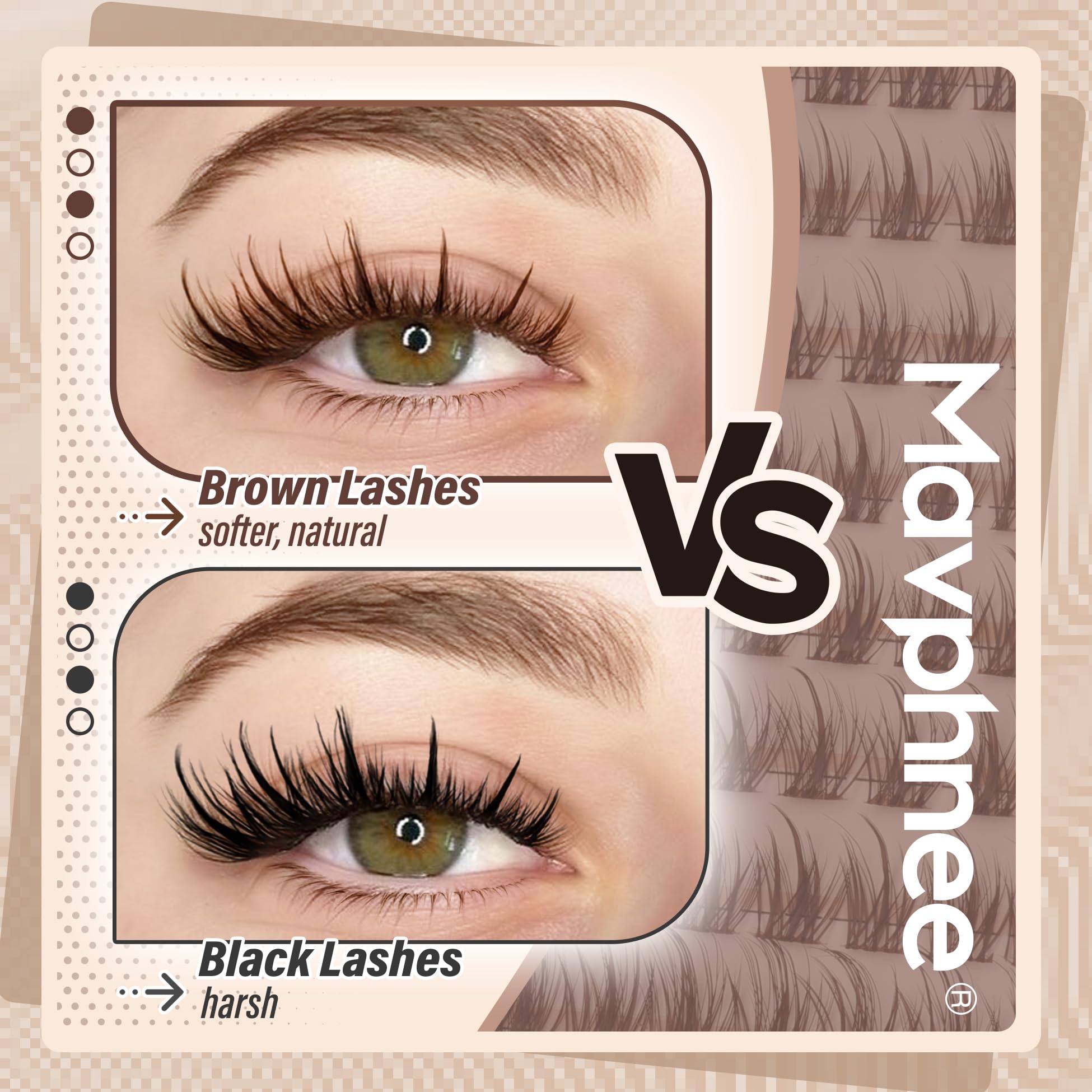 Mavphnee regard naturel prêt à briller avec des cils wispy bruns.
