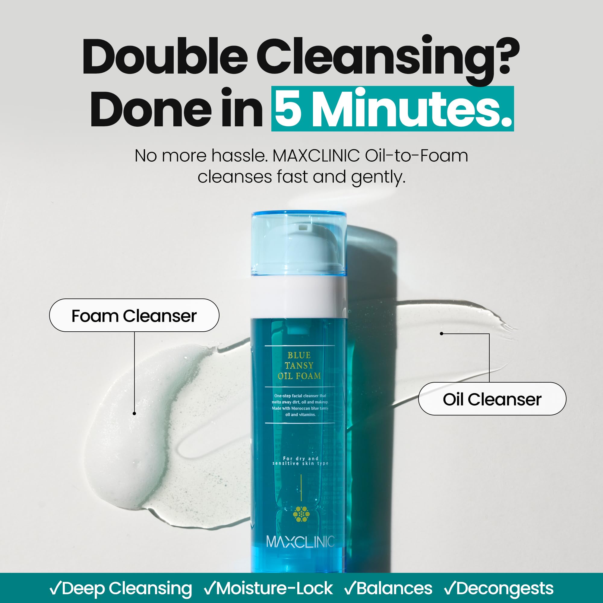 MAXCLINIC - Texture mousse légère qui se forme avec l’eau pour un nettoyage doux.