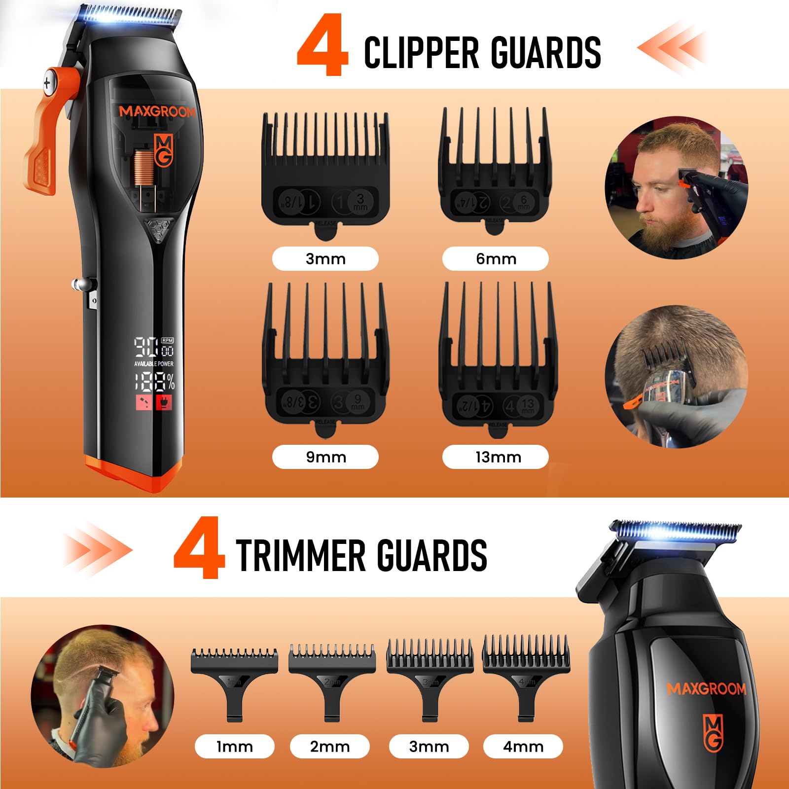 MAXGROOM moteur magnétique, faible bruit, sessions de coupe plus agréables.