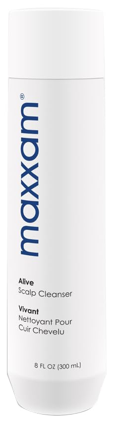 Maxxam Alive Cleansing Shampoo bottle pours sake water for gentle cleansing.