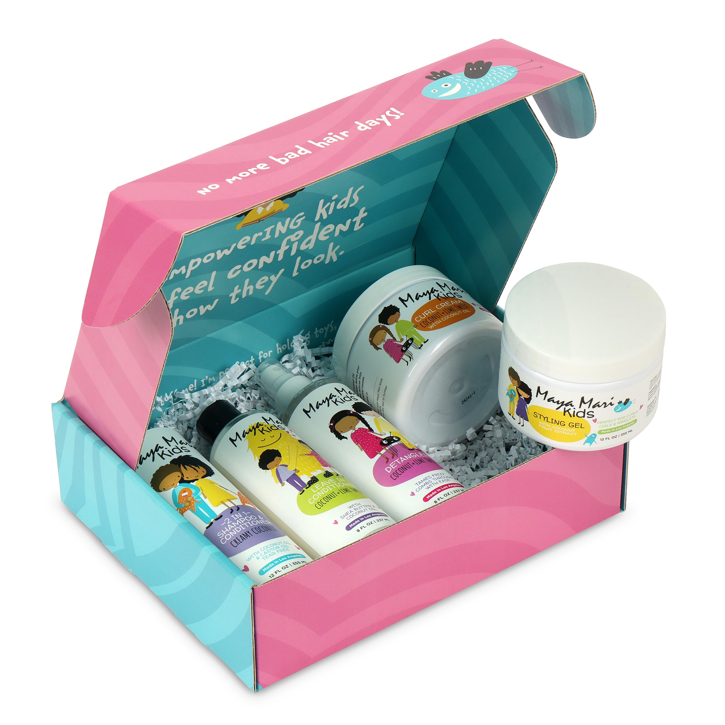 Emballage kit soins MAYA MARI pour cheveux d'enfants, présentation pratique.
