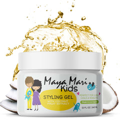 Gel MAYA MARI pour enfants, bouteille pratique, coiffage doux et flexible.