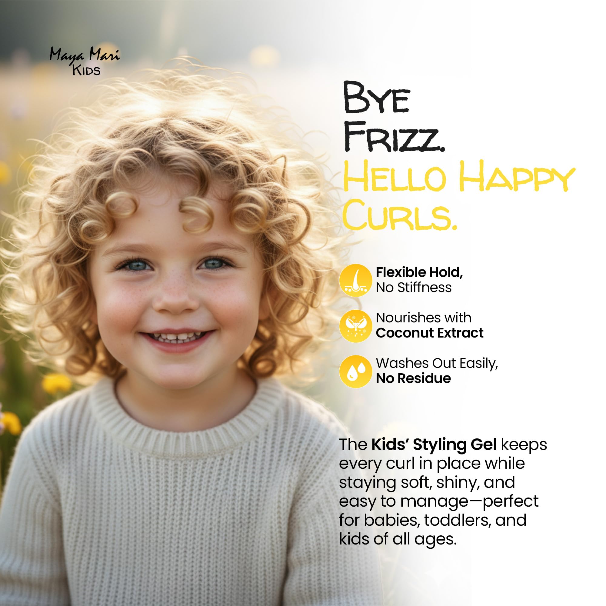 MAYA MARI Gel Enfants, coiffage flexible pour boucles réversibles.