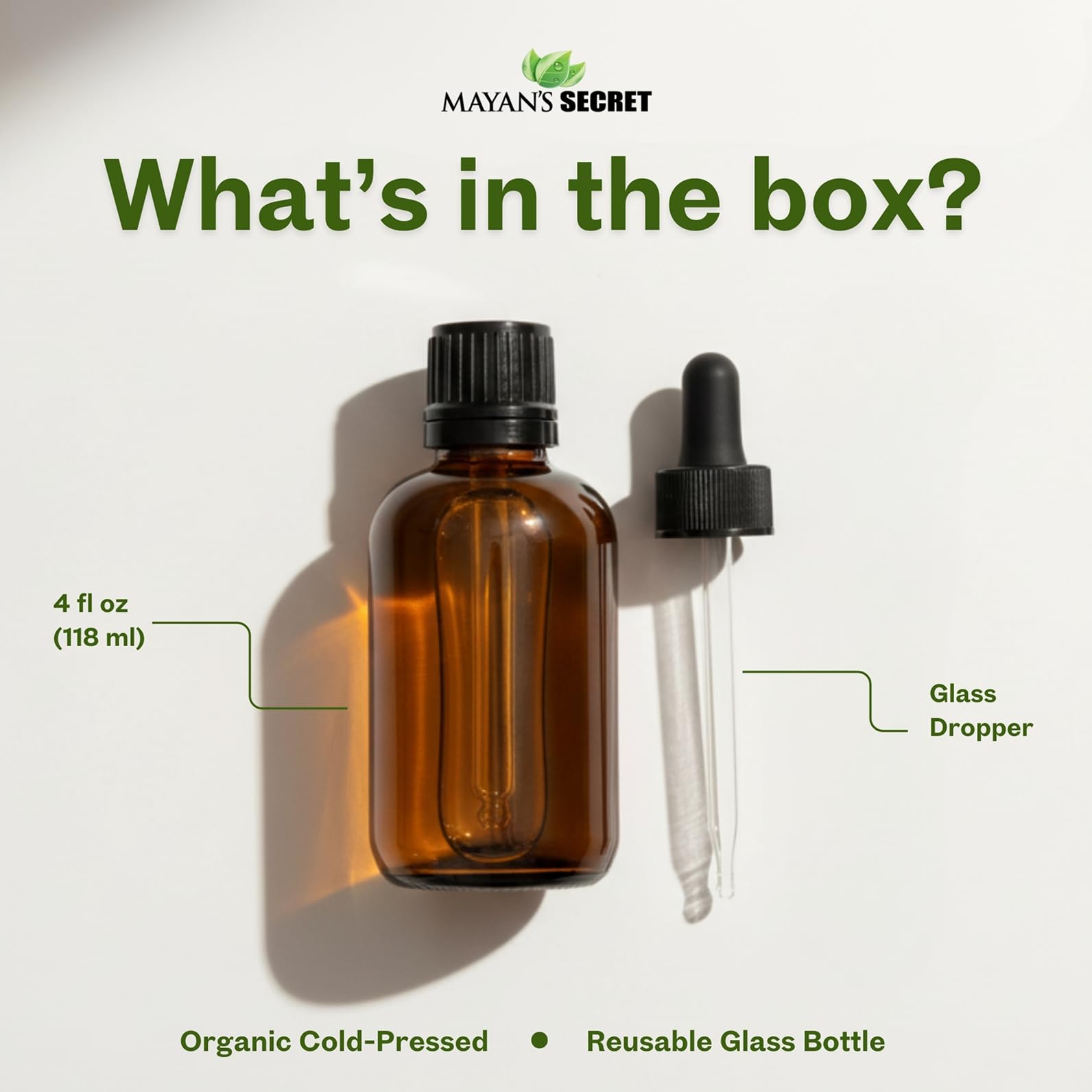 Amber glass bottle with dropper for precise, mess-free oil application