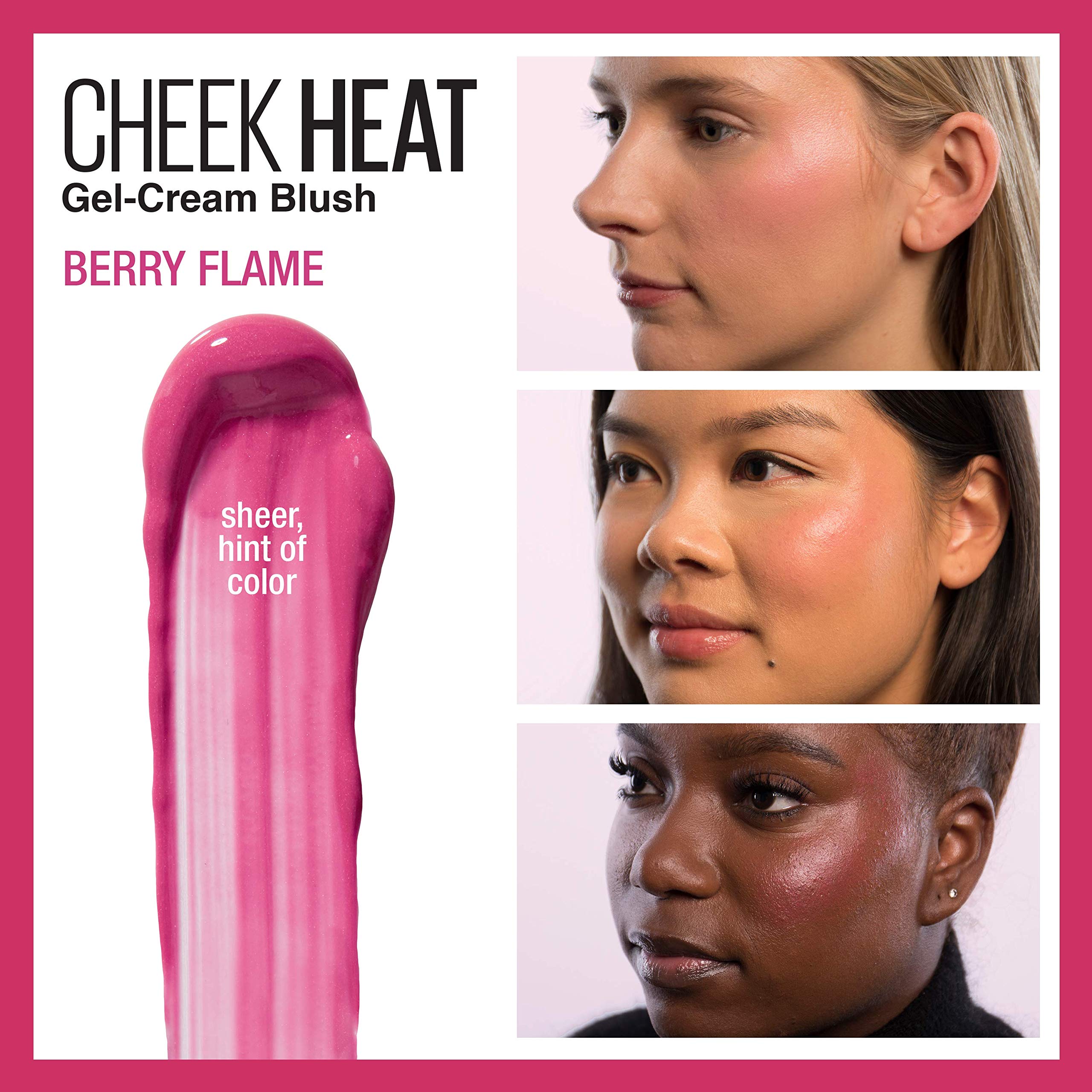 Maybelline Blush Gel-Crème Berry Flame – swatch couleur riche sur peau naturelle.