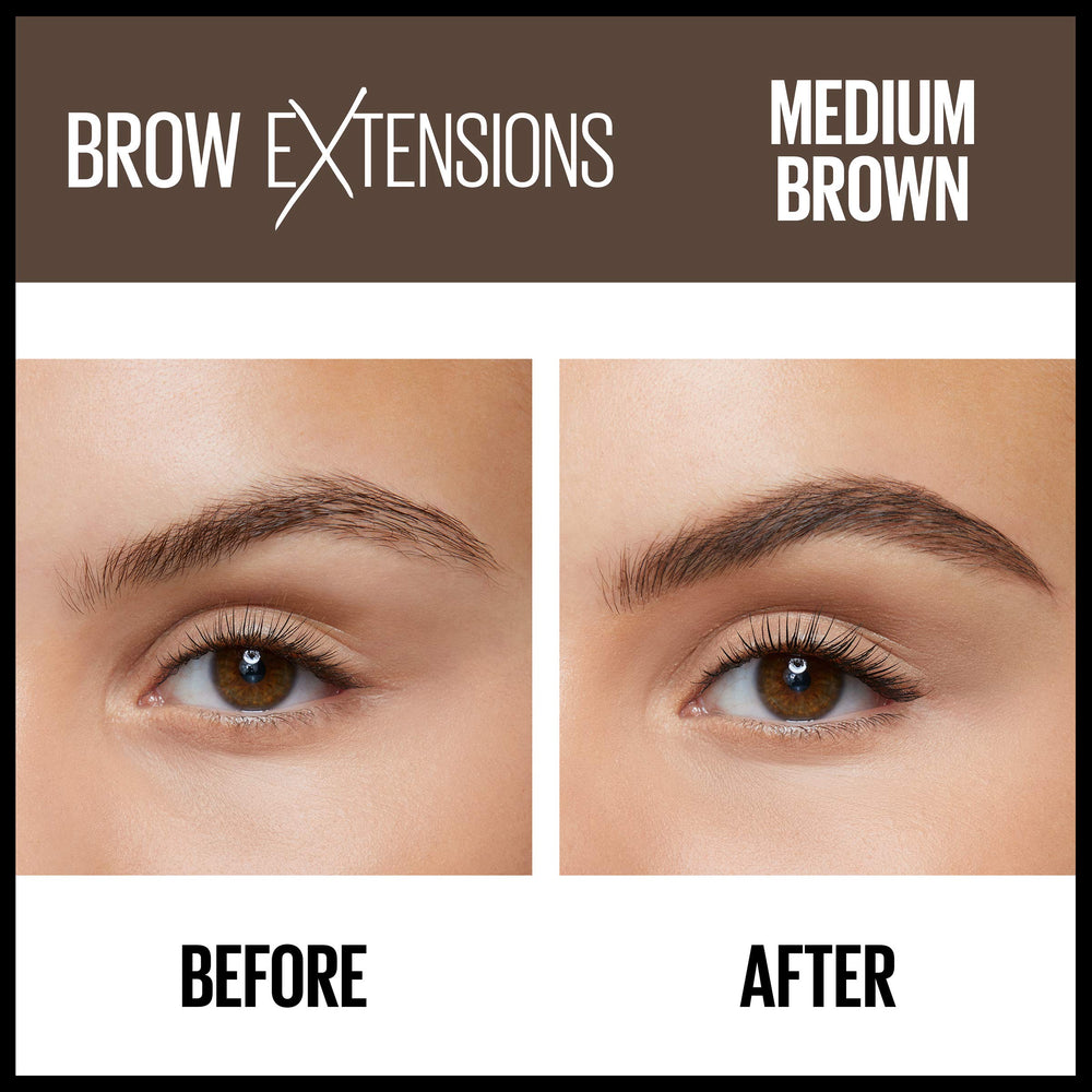 Maybelline Brow Extensions offre un fini mat naturel et fibres adhérentes.