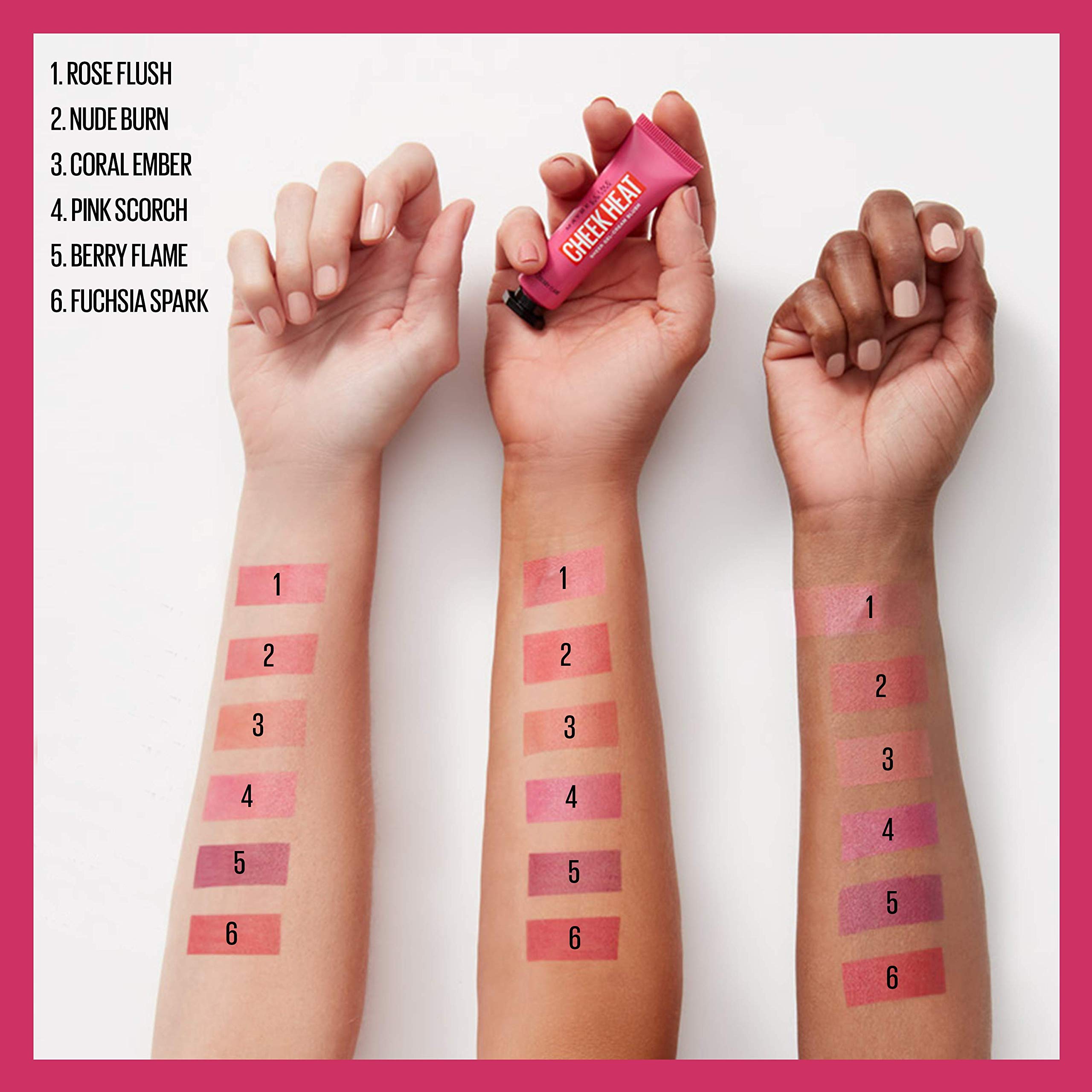 Maybelline Cheek Heat teinte rose brulee pour un look doux.