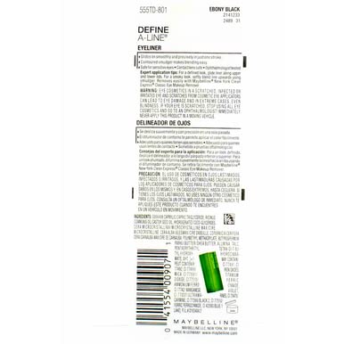 Maybelline Define-A-Line Eyeliner Ebony Black démaquillage facile avec un démaquillant sans huile.