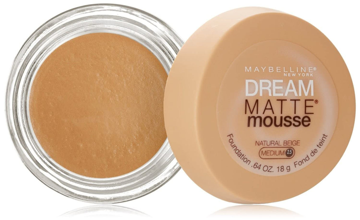 Maybelline Dream Matte Mousse, flacon; texture légère pour un teint mat naturel.