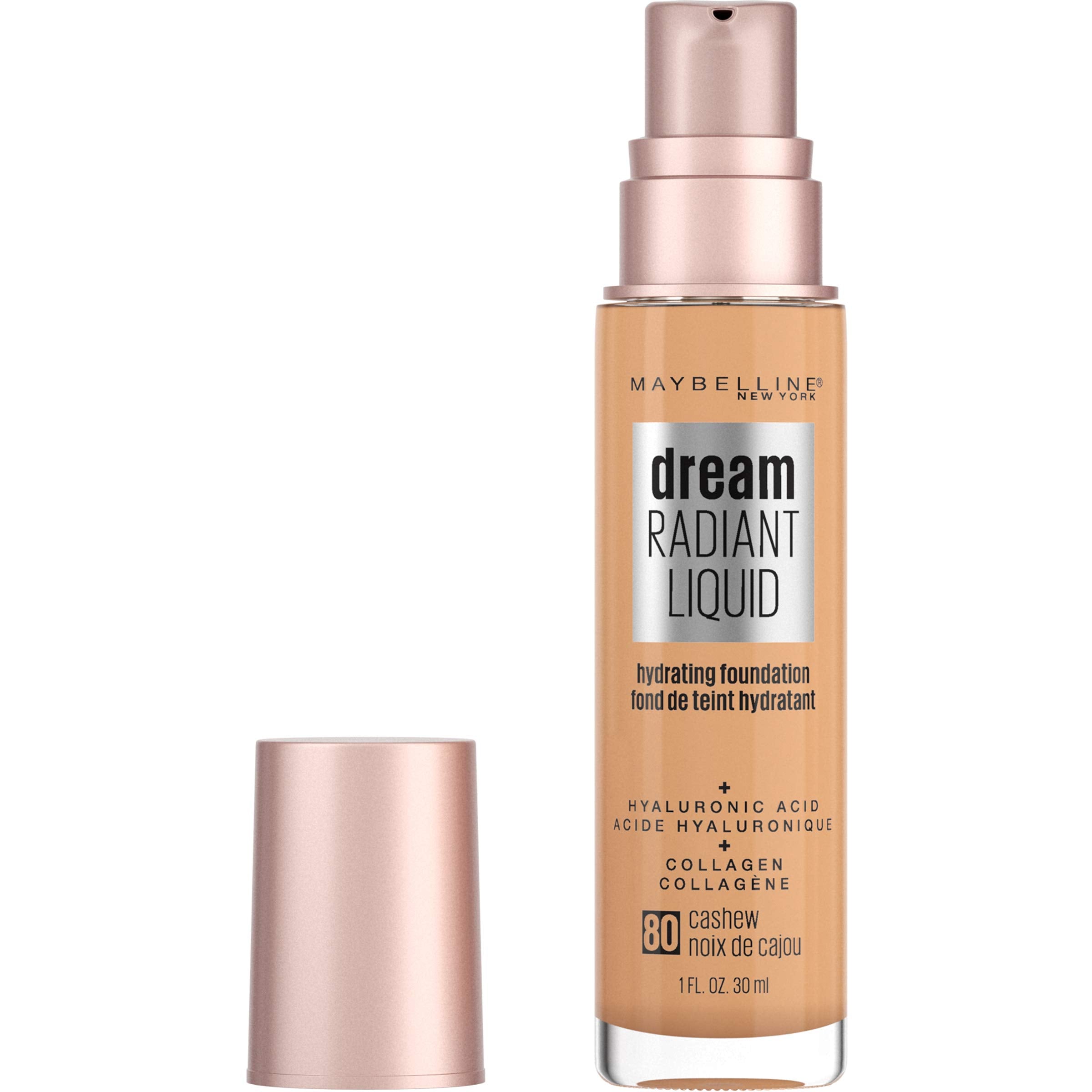 Maybelline Dream Radiant Liquid – flacon Cashew, hydratation durable et fini naturel.