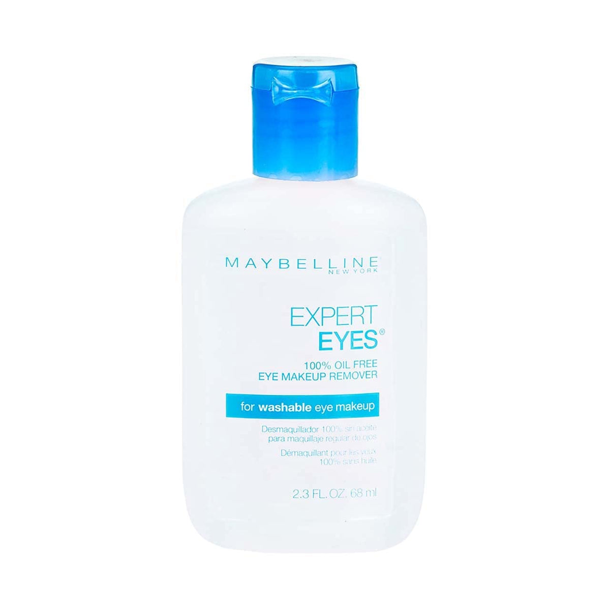 Maybelline Expert Eyes, démaquillant yeux sans huile en bouteille, nettoyage en douceur.