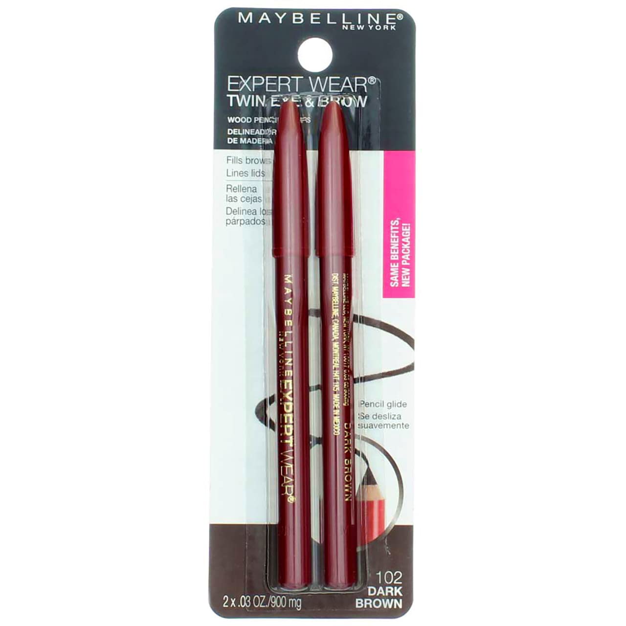 Crayons jumelés MAYBELLINE Expert Wear pour sourcils et yeux, finition nette.