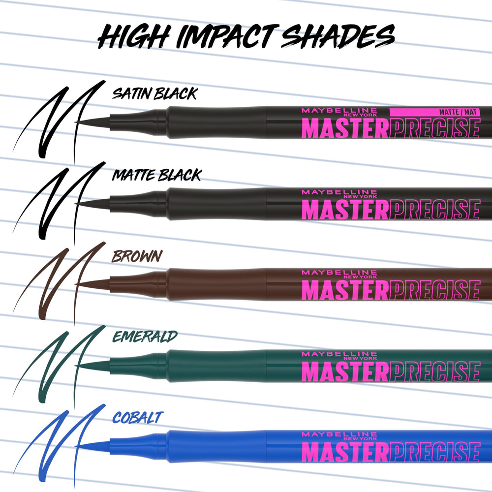 MAYBELLINE Eyestudio Master Precise, teinte noir matte pour un contour marqué.