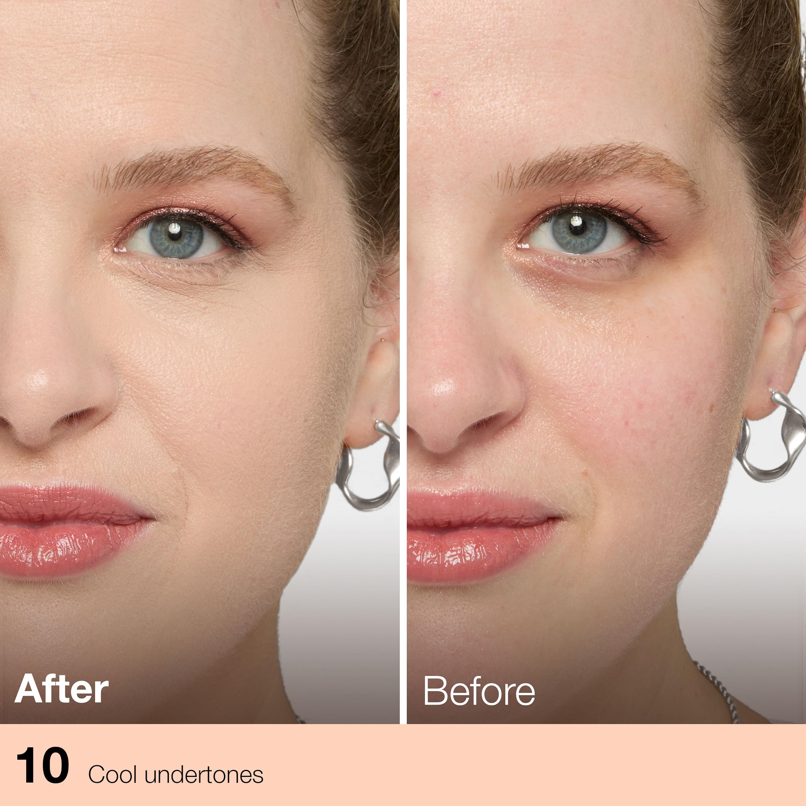 Maybelline Fit Me Correcteur Liquide appliqué sous les yeux; réduction des rougeurs visibles.