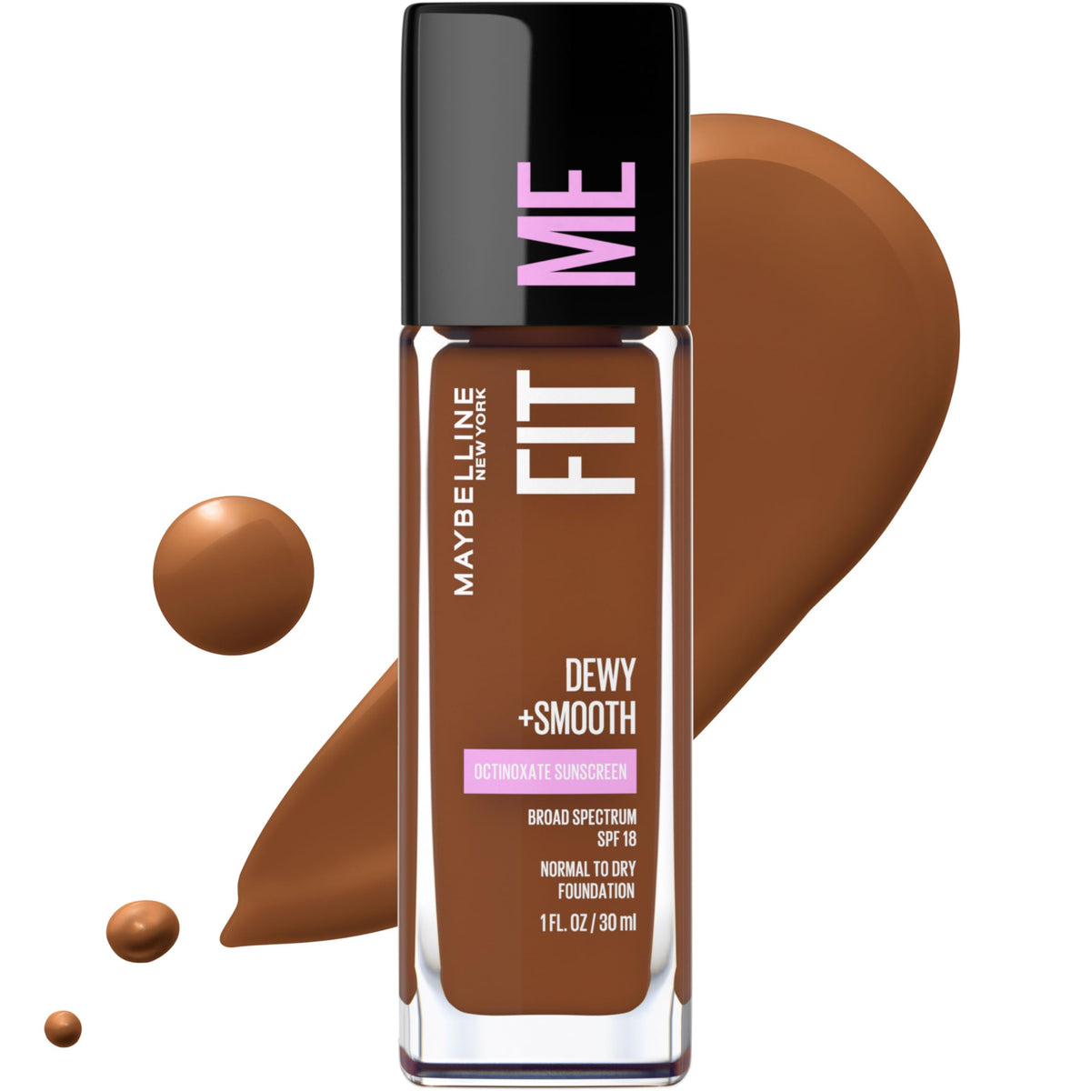 Maybelline Fit Me Dewy + Smooth flacon hydratant pour une peau lumineuse.