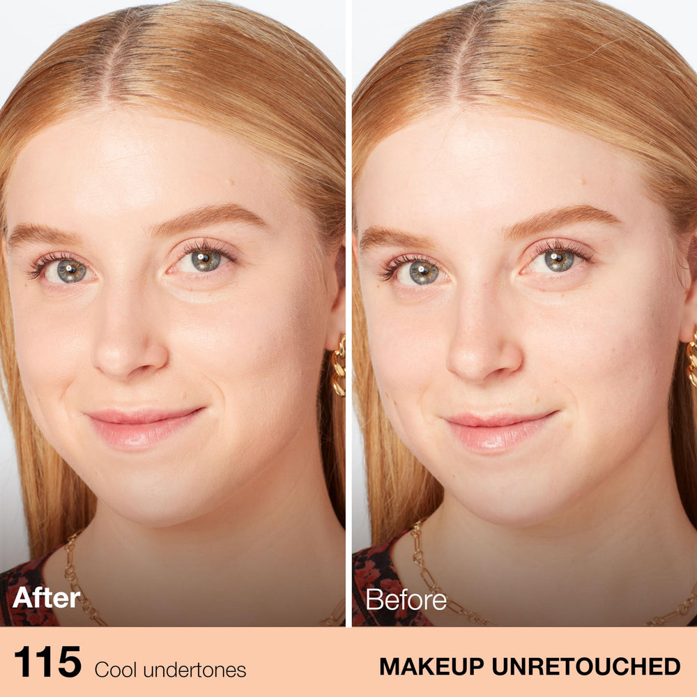 Maybelline Fit Me Dewy et Smooth fond de teint, base translucide et pigments légers pour un teint unifié.