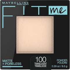 Maybelline Fit Me Matte + Poreless poudre translucide — fini naturel et longue tenue.