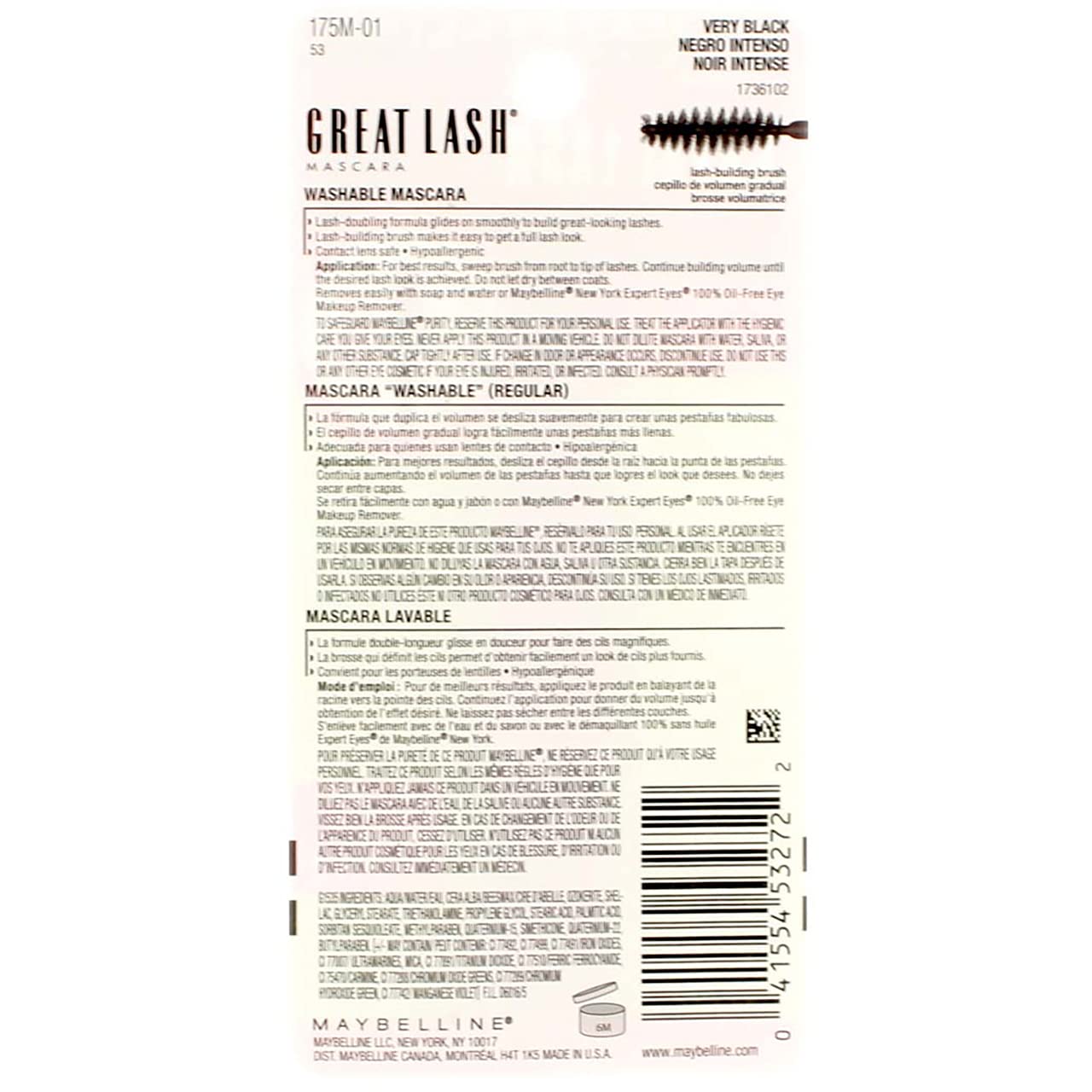 Maybelline Great Lash Mascara – testé ophtalmologiquement et sûr pour porteurs de lentilles.