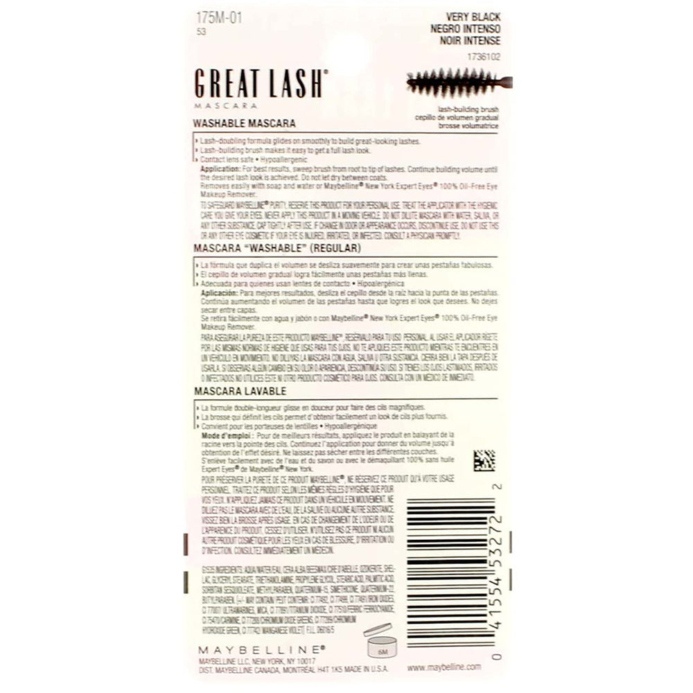 Maybelline Great Lash Mascara – testé ophtalmologiquement et sûr pour porteurs de lentilles.