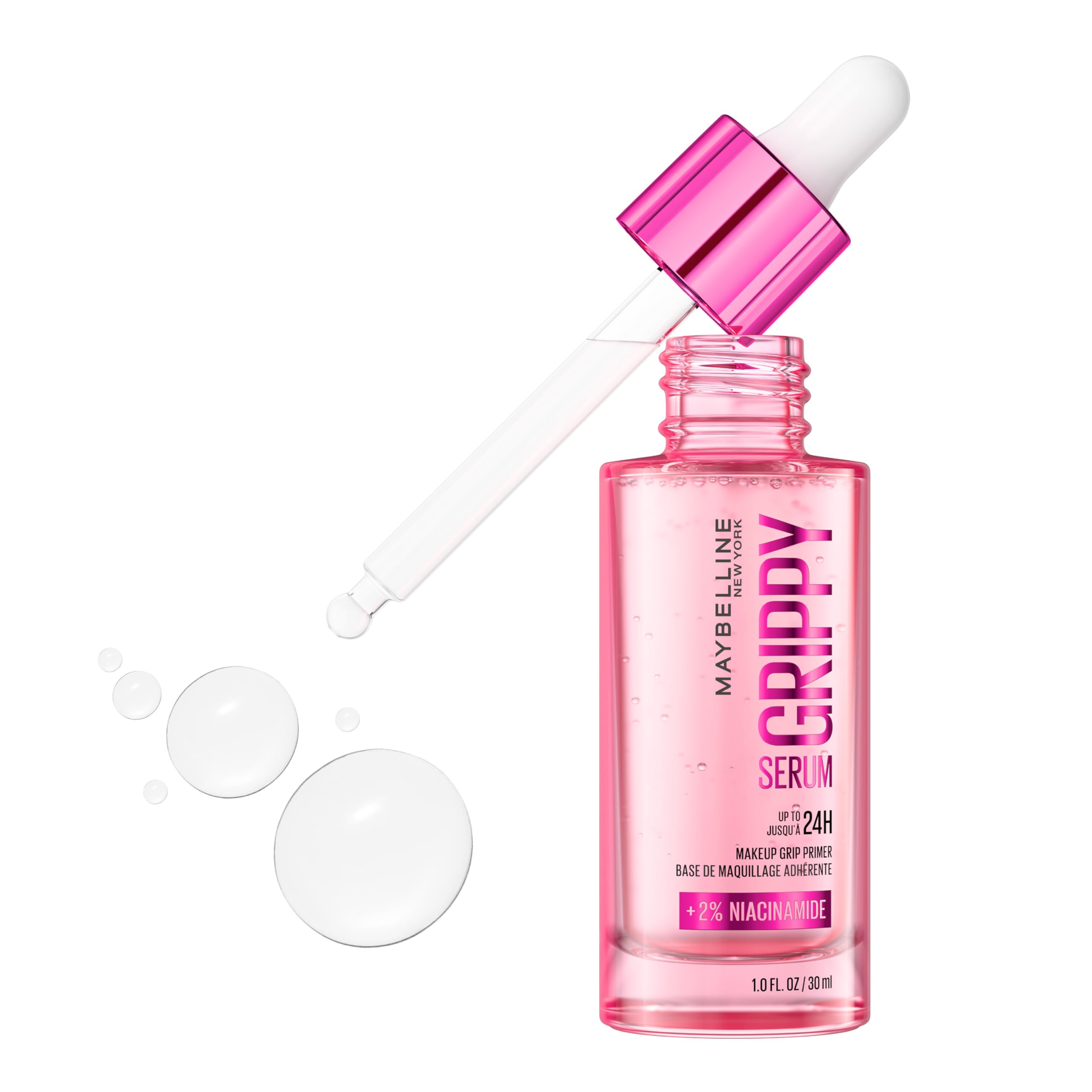 Maybelline Grippy Serum Primer – bouteille, texture fluide prête à préparer la peau et durer