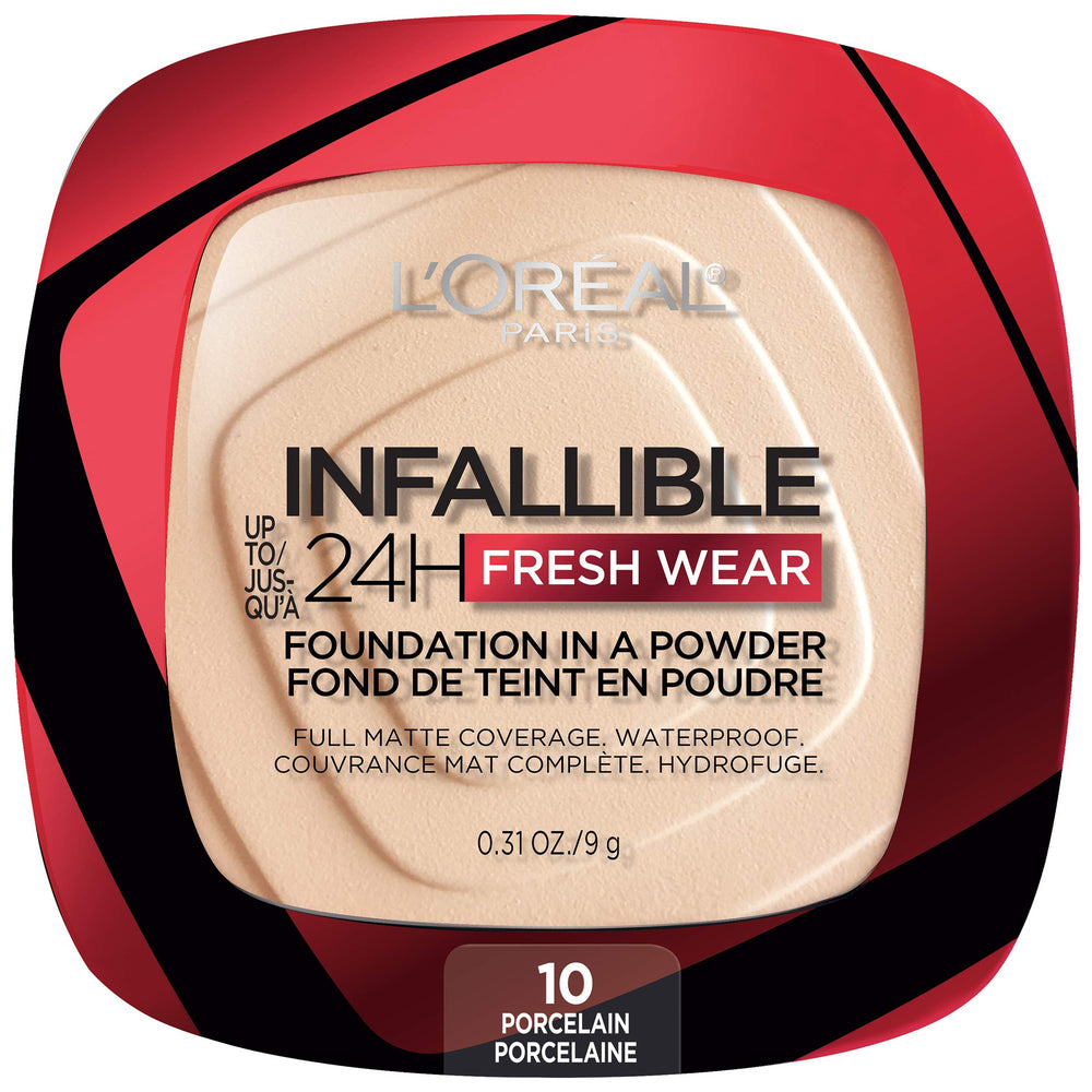 Maybelline Infallible en poudre Porcelaine; flacon pratique et fini mat longue durée.