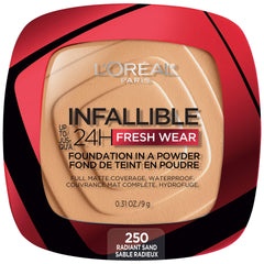 Maybelline Infallible en poudre, texture légère, couvrance naturelle et durable.
