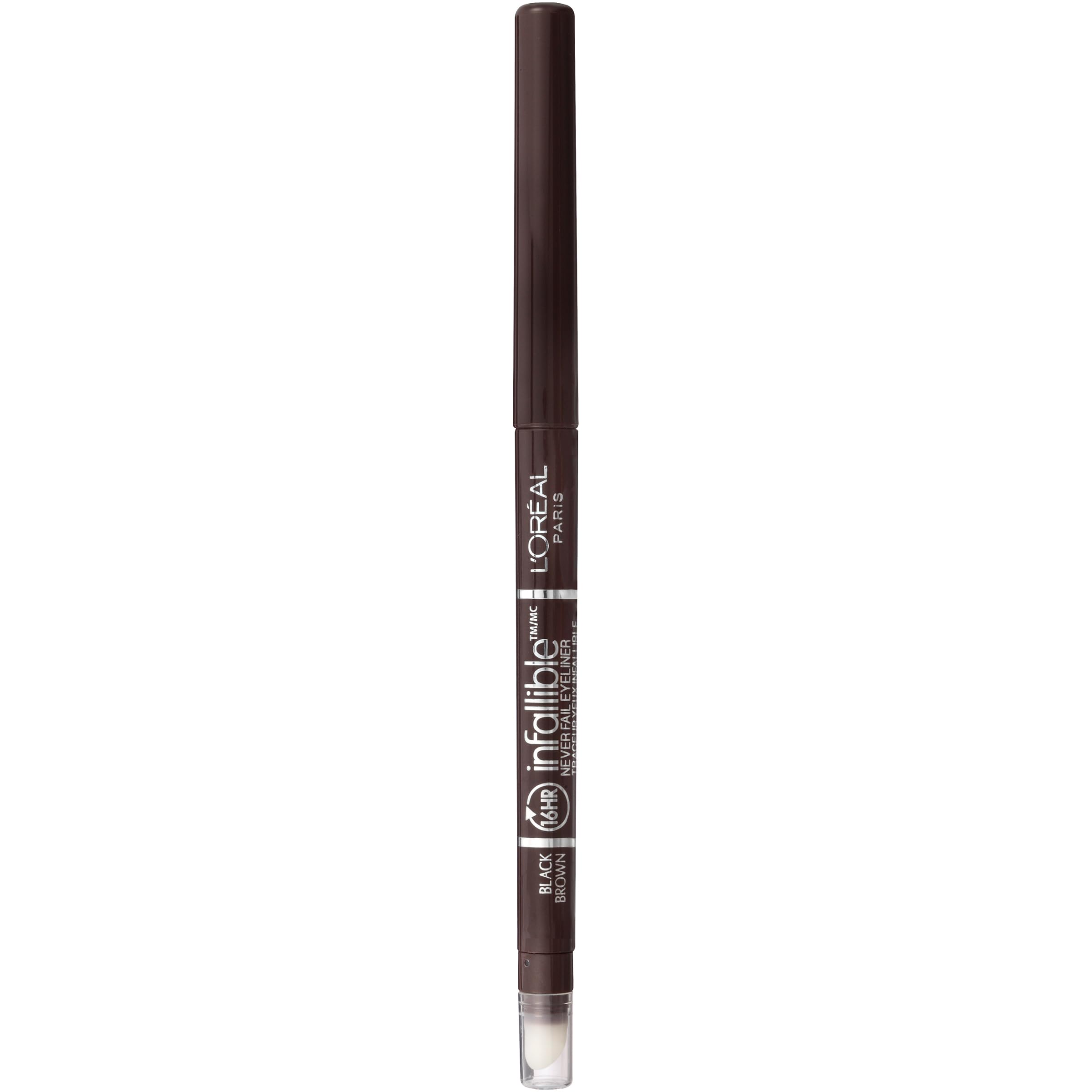 Maybelline Infallible stylo yeux mécanique avec aiguiseur intégré, application fluide et longue tenue.