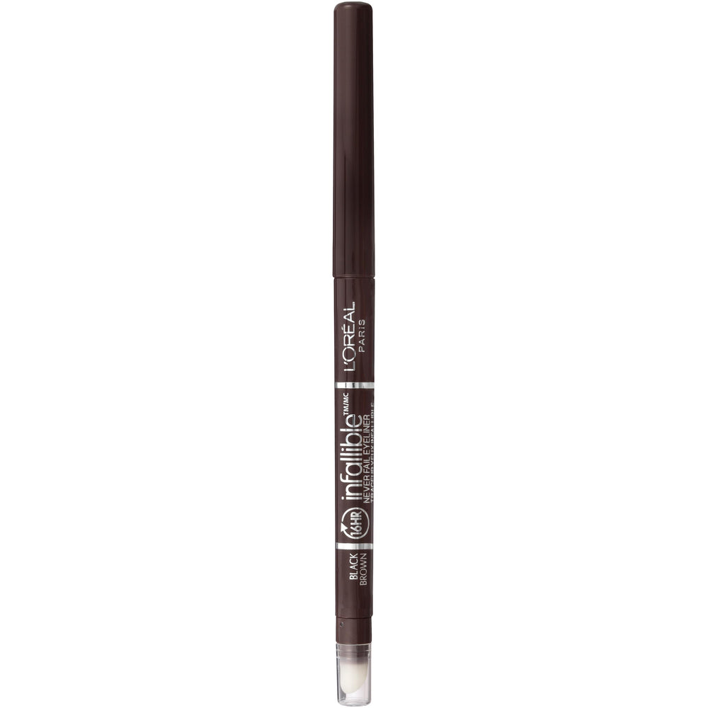 Maybelline Infallible stylo yeux mécanique avec aiguiseur intégré, application fluide et longue tenue.