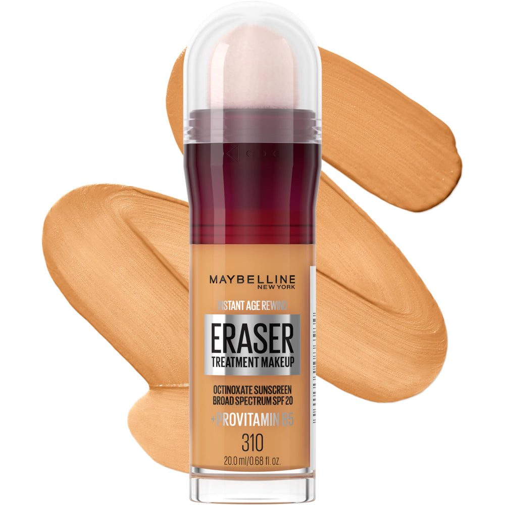 Maybelline Instant Age Rewind Eraser – flacon, fini naturel et couvrance modulable.