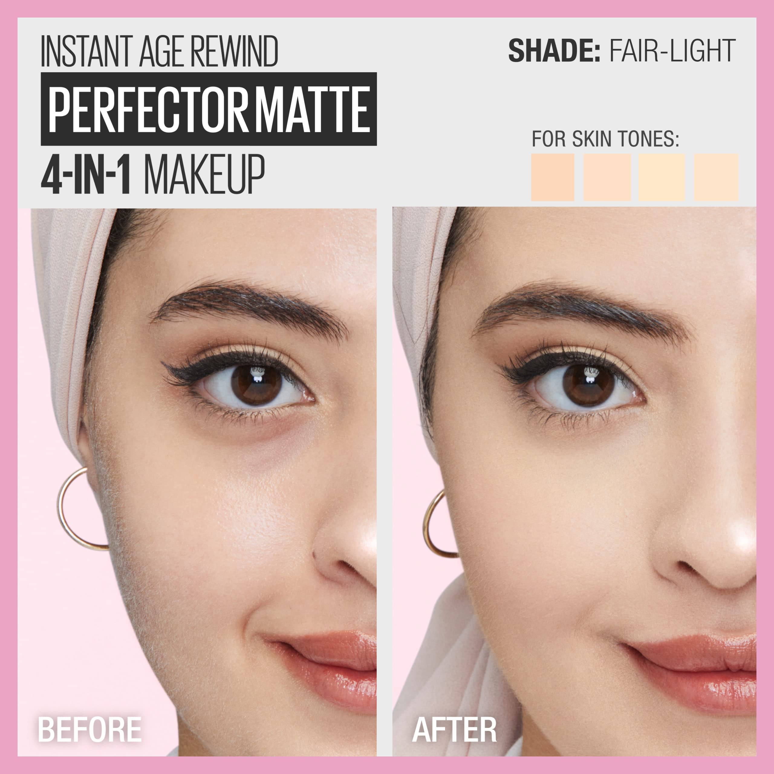 Maybelline Instant Age Rewind Matte 4-en-1 - texture legere: couvrance naturelle et modulable.