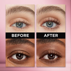 Maybelline Lash Paradise Latte Brown avec brosse ondulée captant chaque cil pour séparation