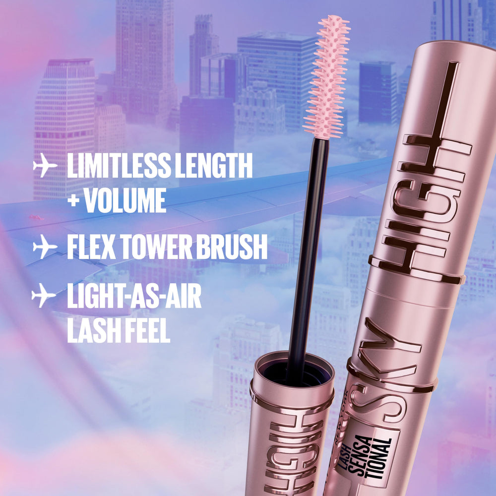 Maybelline Lash Sky High texture nourrissante au bambou pour des cils plus doux.