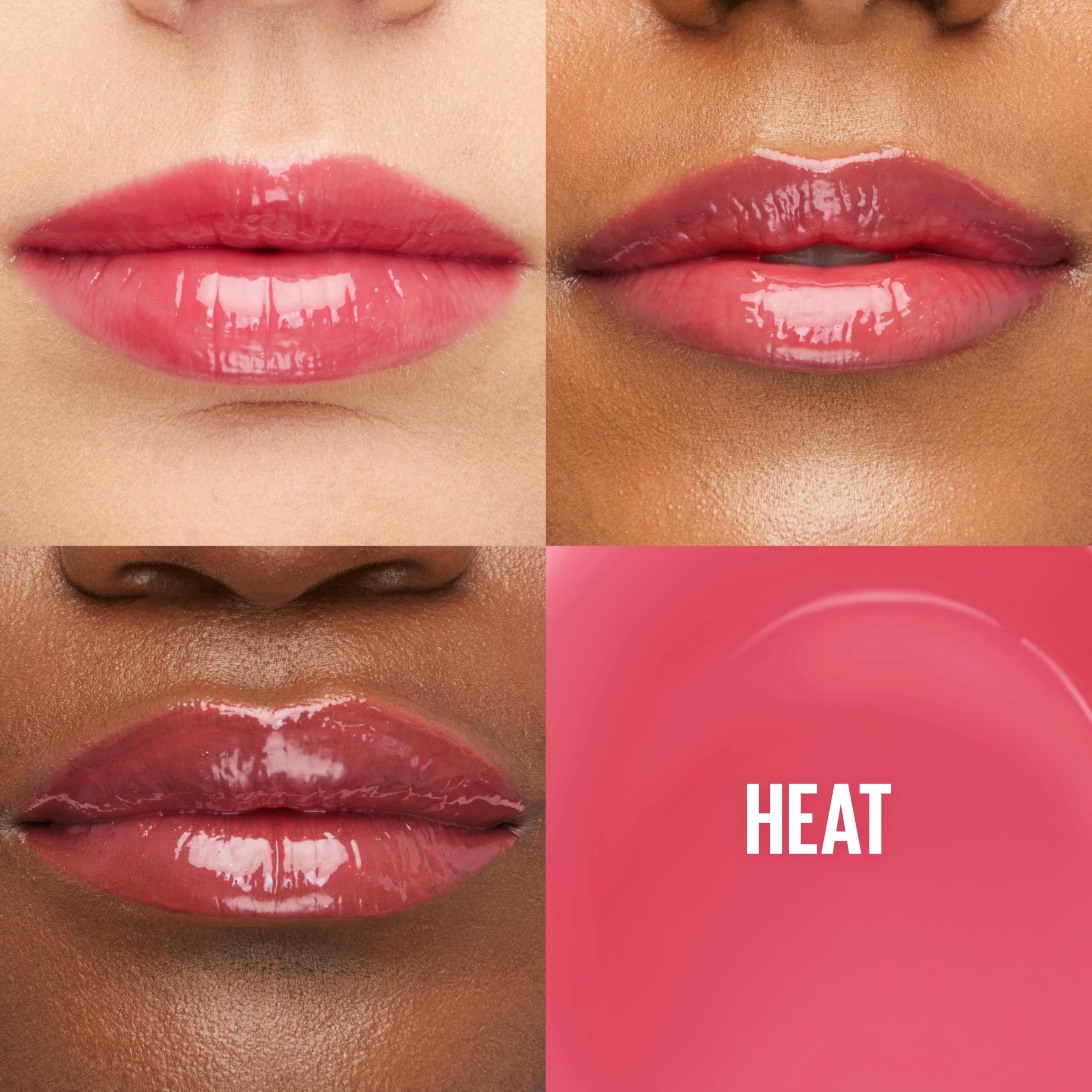 Maybelline Lifter Gloss Heat Framboise offre une teinte rosée lumineuse.