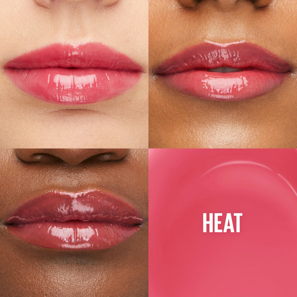 Maybelline Lifter Gloss Heat Framboise offre une teinte rosée lumineuse.