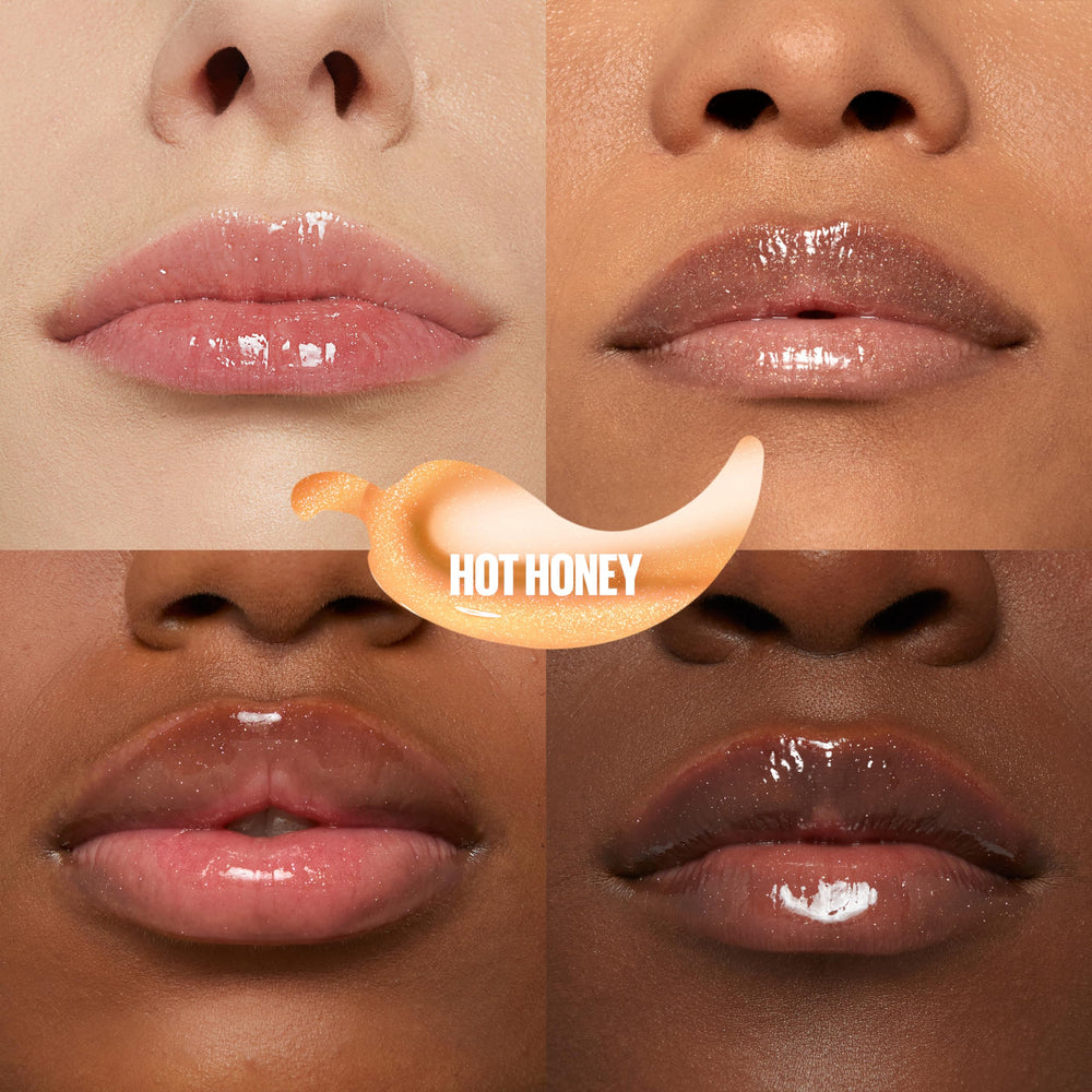 Maybelline Lifter Gloss Plump, emballage rose doré, souligne une allure premium et une application douce.
