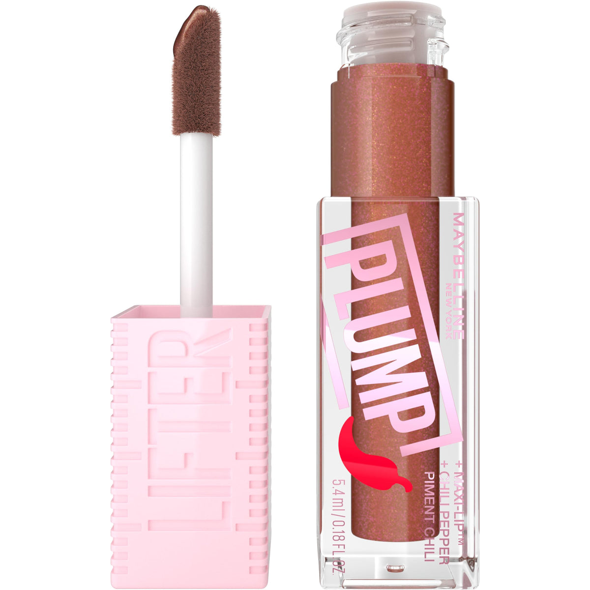 Maybelline Lifter Gloss Plump – embout XL en action pour un lift immédiat des lèvres.