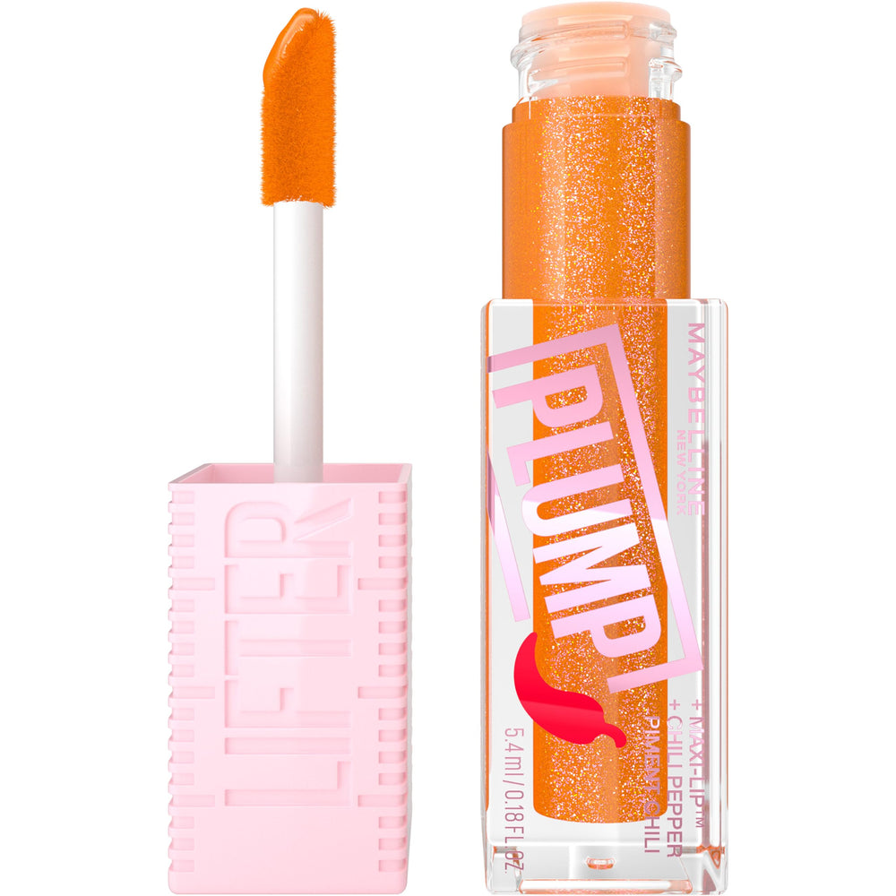 Maybelline Lifter Gloss Plump, flacon-applicateur-xl, pour une application précise et une brillance intense.