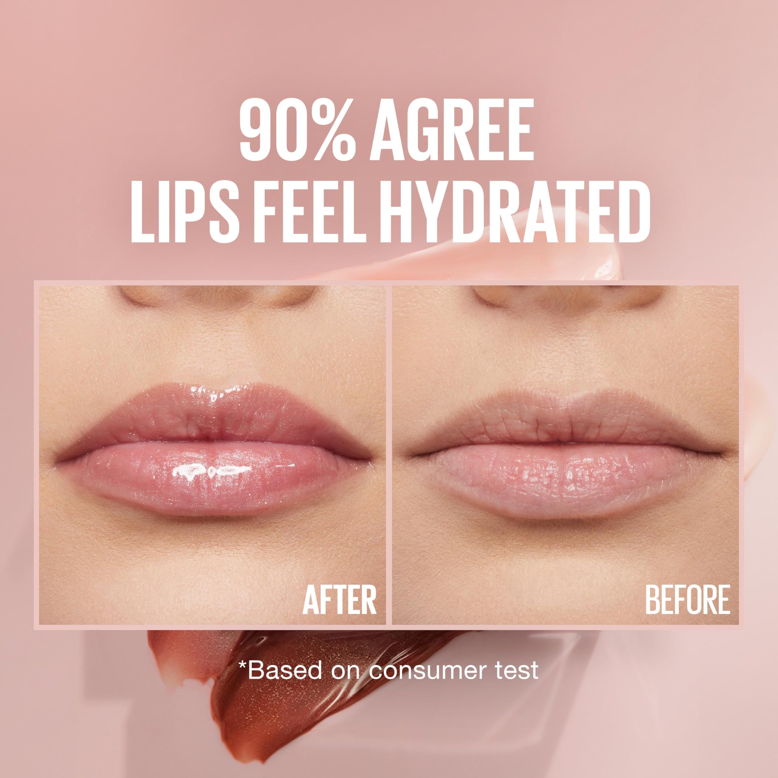 Maybelline Lifter, teinte Rose pâle sur les lèvres, effet lisse.