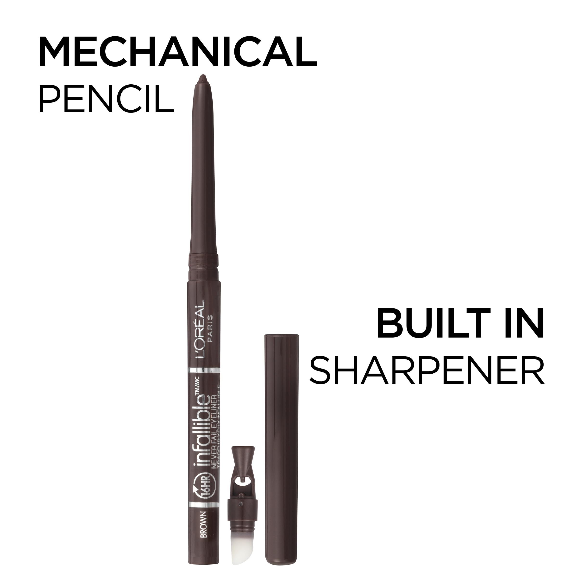 Maybelline Liner Infallible Never Fail, taille-crayon intégré pour tailler facilement la pointe
