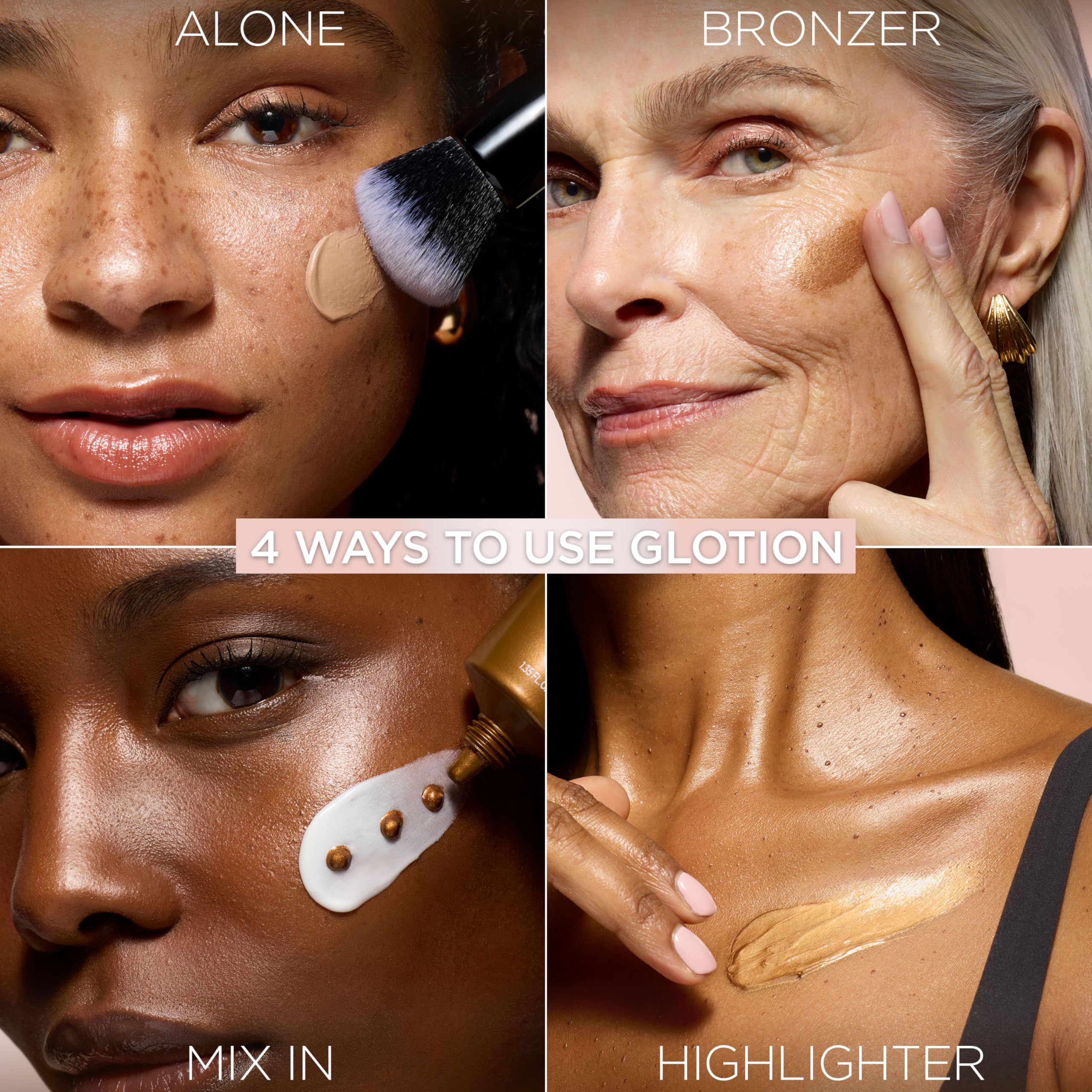 MAYBELLINE Lumi Glotion appliqué sur visage et corps pour un glow léger.