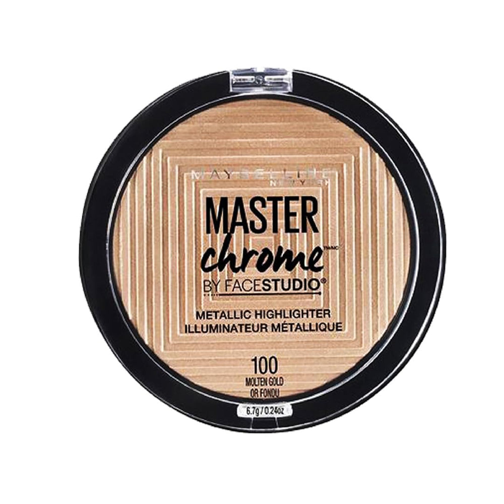 Maybelline Master Chrome Molten Gold – poudre hi-lightage pour un éclat métallique durable.