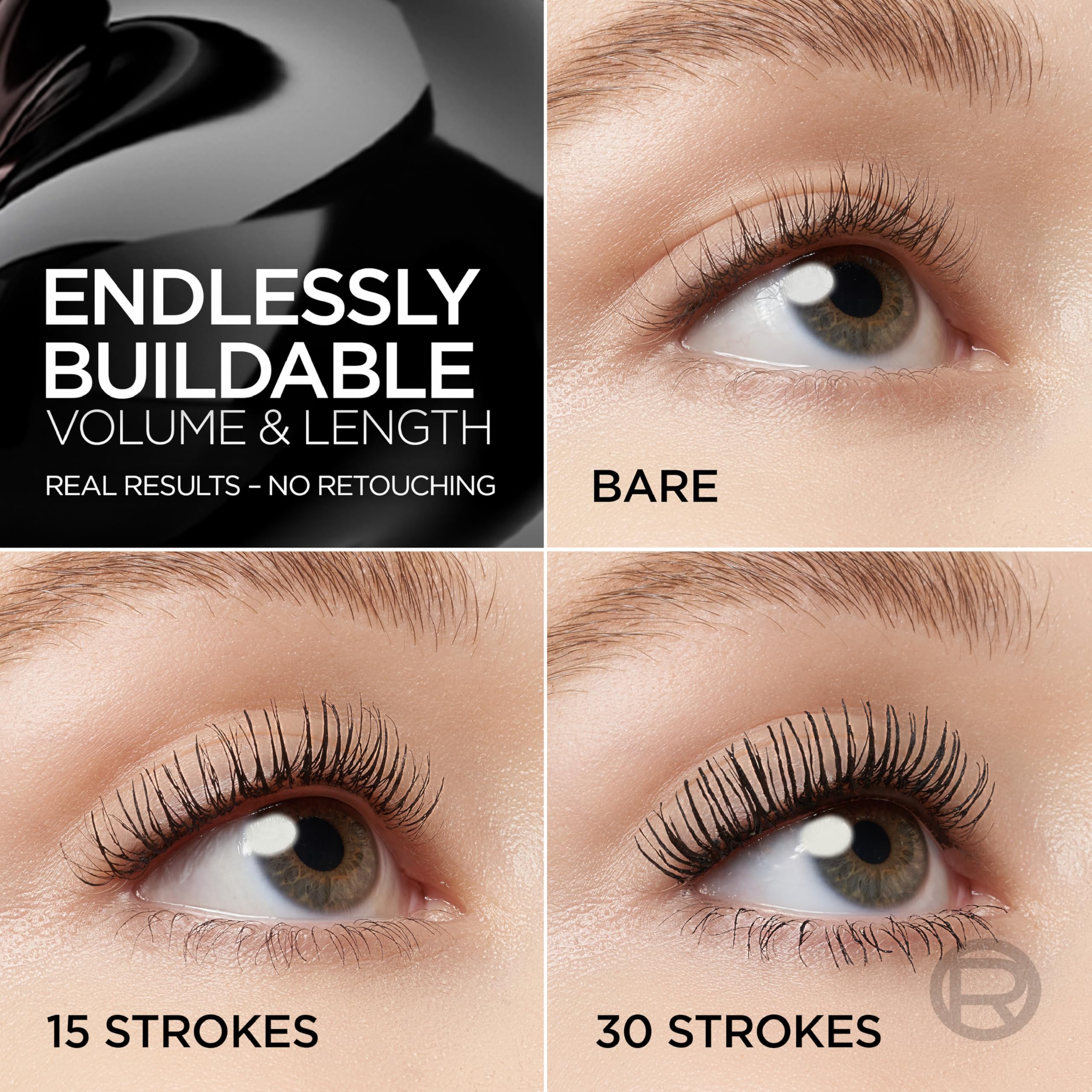 MAYBELLINE Mascara Paradis Grand Défi — Brosse croisée conique pour séparer et allonger les cils.