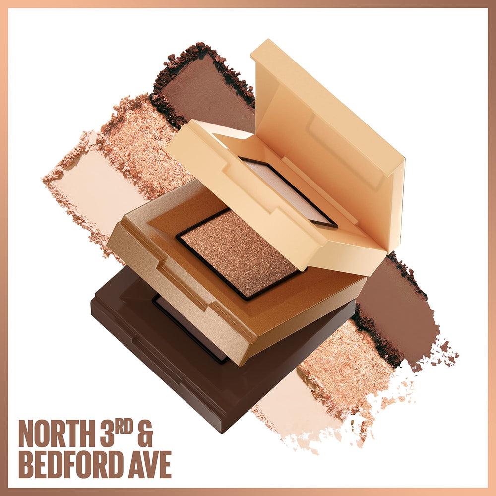Maybelline Shadow Blocks, palette compacte portable pour retouches rapides en déplacement.