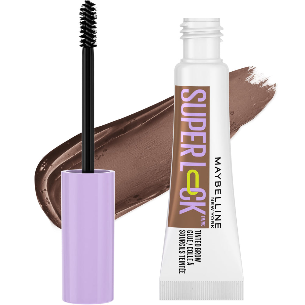 Maybelline Super Lock Brow Glue avec brosse styling prête pour une tenue durable.