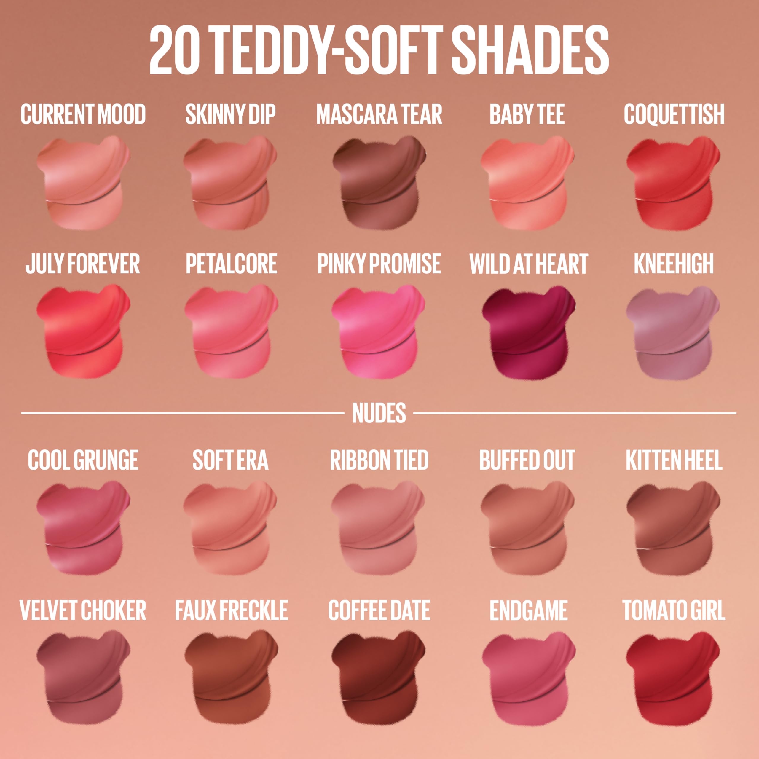 Maybelline Teddy Tint, dix nuances pour rendu léger, flou ou audacieux.